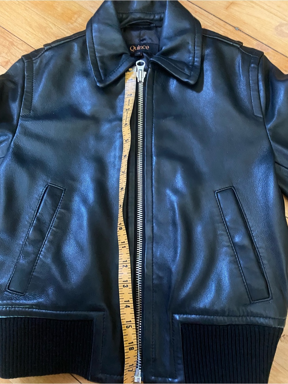 Quince Black Leather Bomber Jacket - Picture 12 of 12